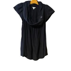 Odille Black Cowl Neck blouse size 6 cap sleeve 100% silk elegant classic layer